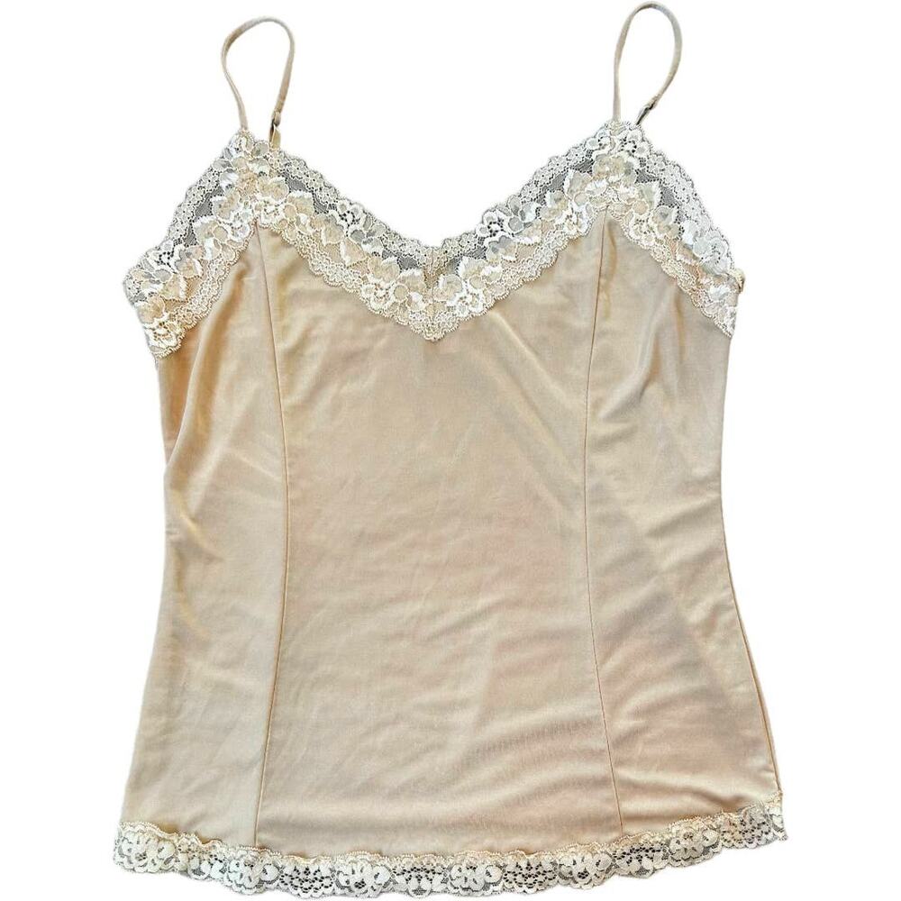 EUC Victoria’s Secret Camisole Tank Top Satin Lacey Adjustable Strap Gold L